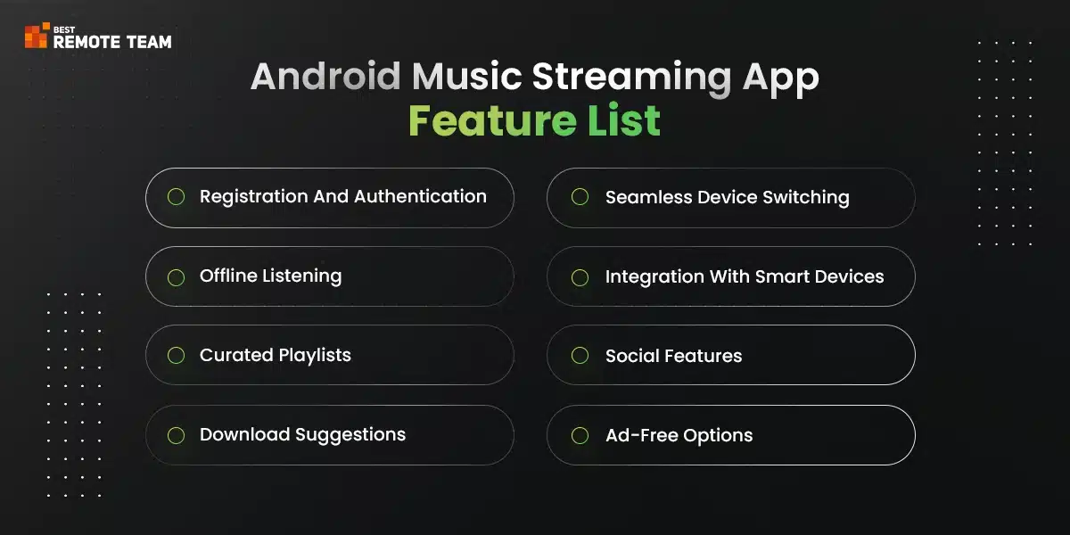 android music streaming app feature list